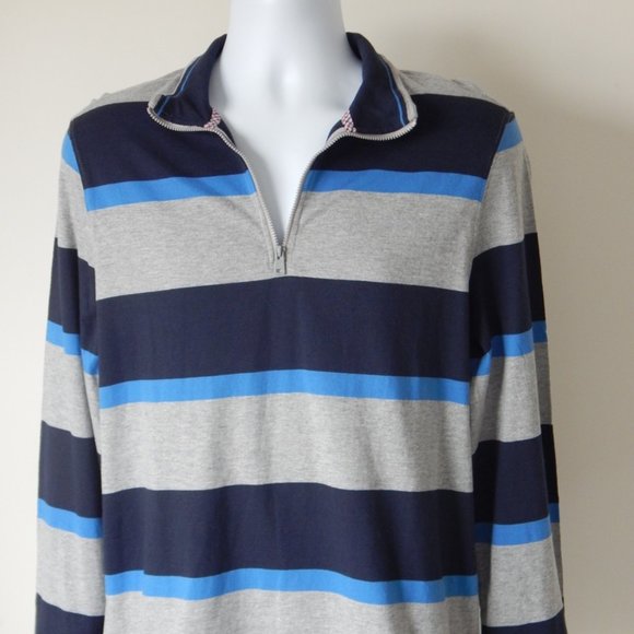 NWT Ben Sherman One Quarter Zip Long Sleeve Striped Cotton Blend Shirt Top - Picture 4 of 9